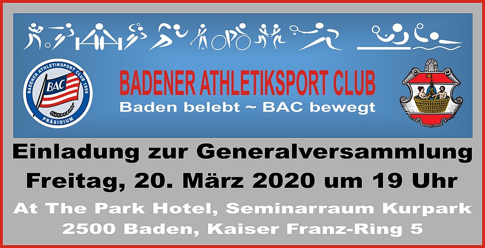 Einladung zur Generalversammlung 2020 - Badener Athletiksport Club BAC