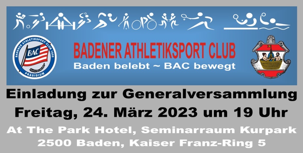 Einladung zur Generalversammlung 2023 Badener Athletiksport Club